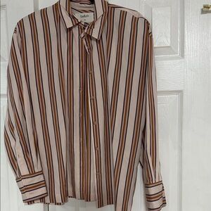 ba&sh women's Striped Button-Down Shirt - Cream, Brown, and Black